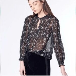 Veronica Beard Walker Floral Lurex Metallic Silk Peasant Blouse, 6, *altered